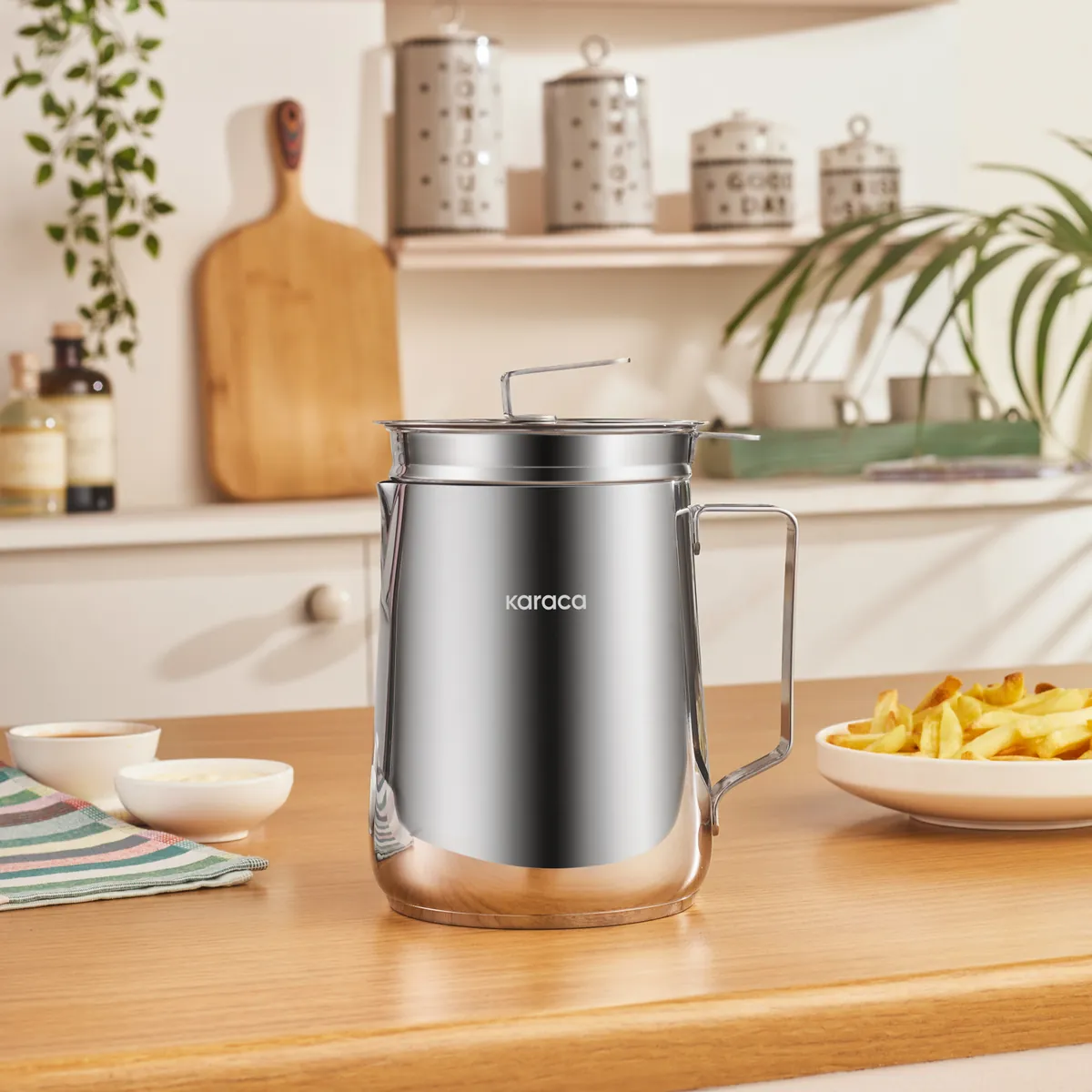 Karaca Minifry Fritteuse aus Edelstahl, 2 l, Silber