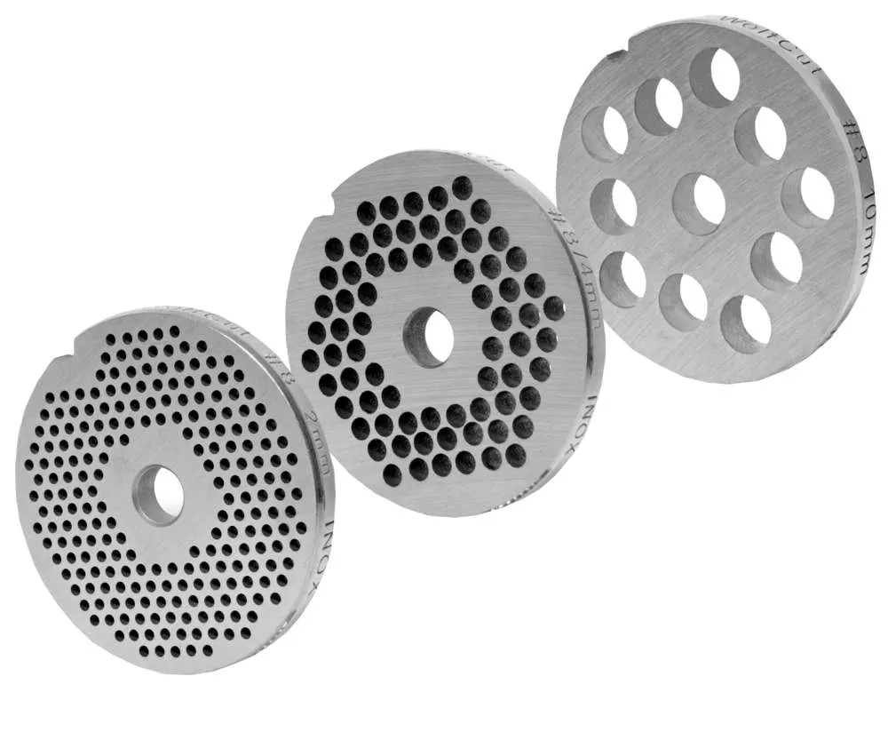 WOLFCUT - Fleischwolfscheibensatz 2 mm + 4 mm + 10 mm Bohrung kompatibel mit allen gängigen Fleischwolf Marken Größe 8