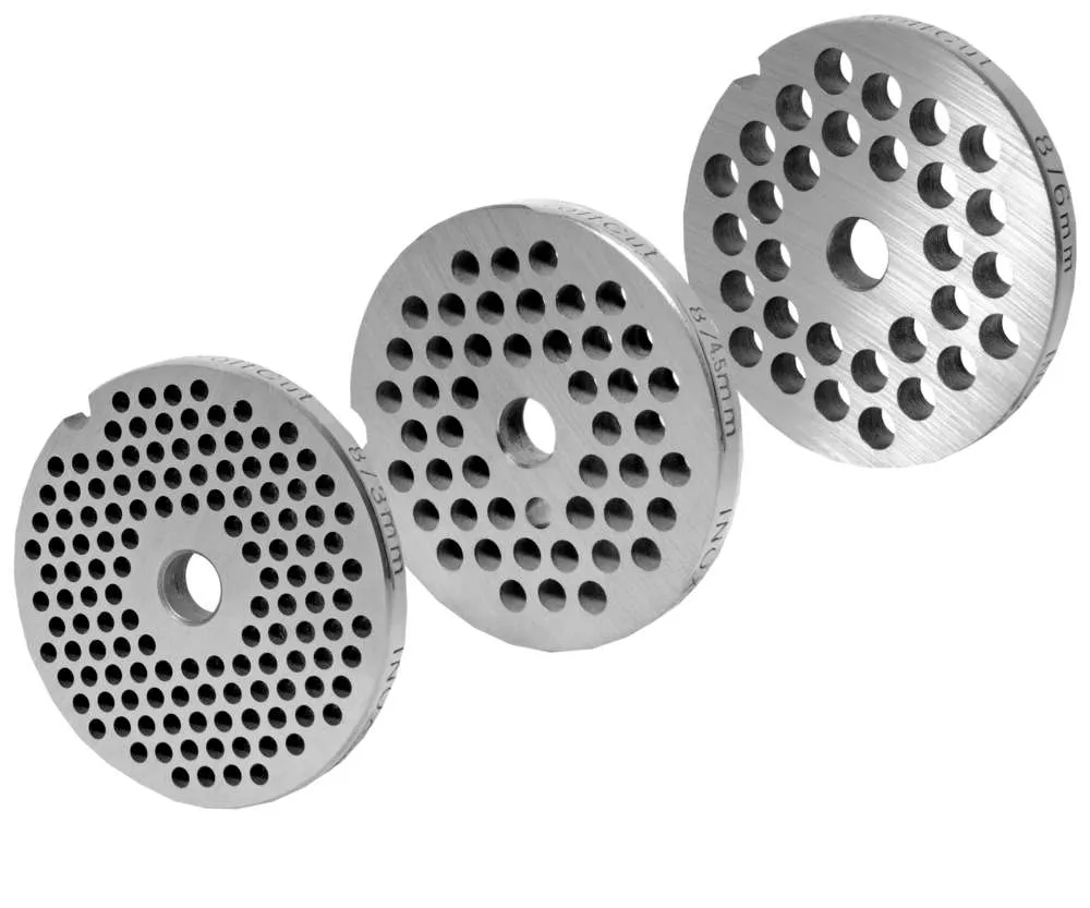 WOLFCUT - Fleischwolfscheibensatz 3 mm + 4,5 mm + 6 mm Bohrung kompatibel mit allen gängigen Fleischwolf Marken Größe 8