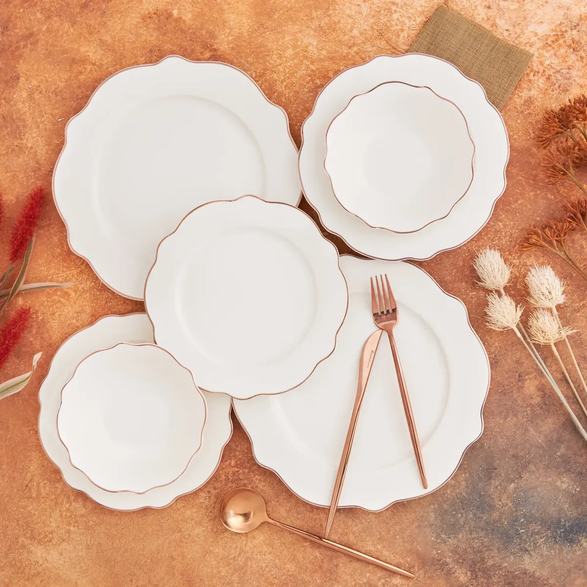 Karaca Almond Rose Line 24 Pieces Porcelain Dinnerware Set for 6 Person
