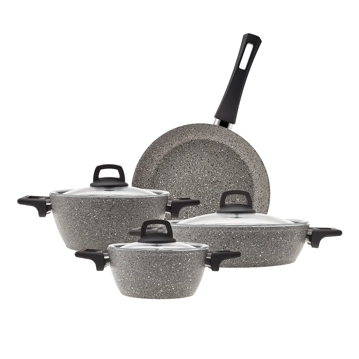 Karaca Biogranit Stella Gray 11-teiliges Kochtopfset mit Messerset Geschenk