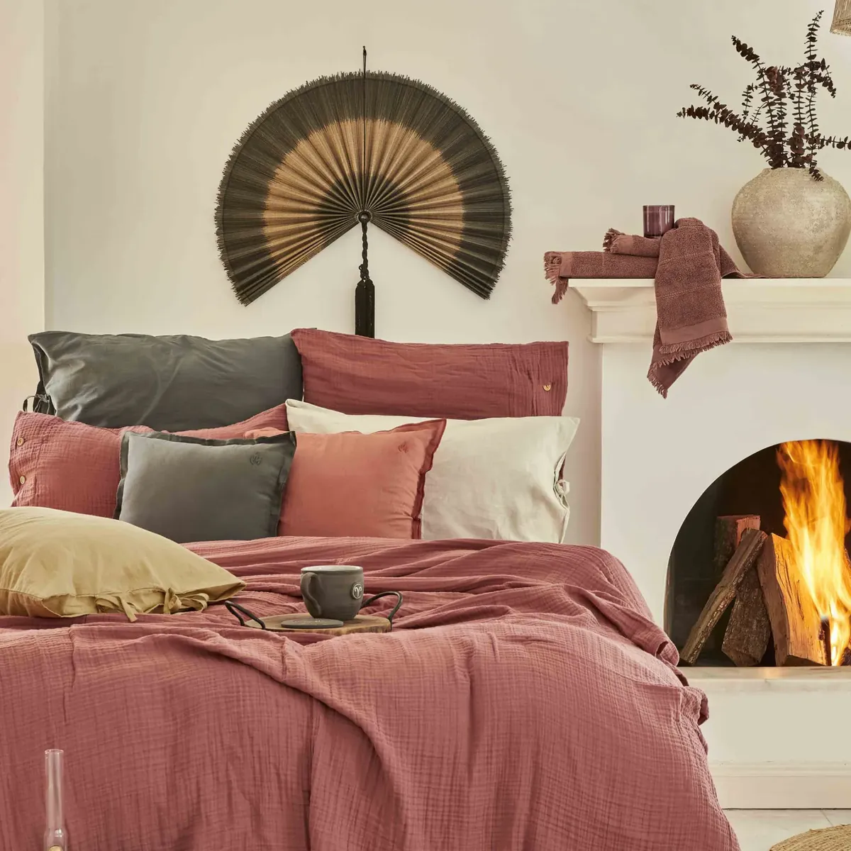 Karaca Home 4 Element Terracotta 100% Baumwolle Einzelbettdecke Feuer