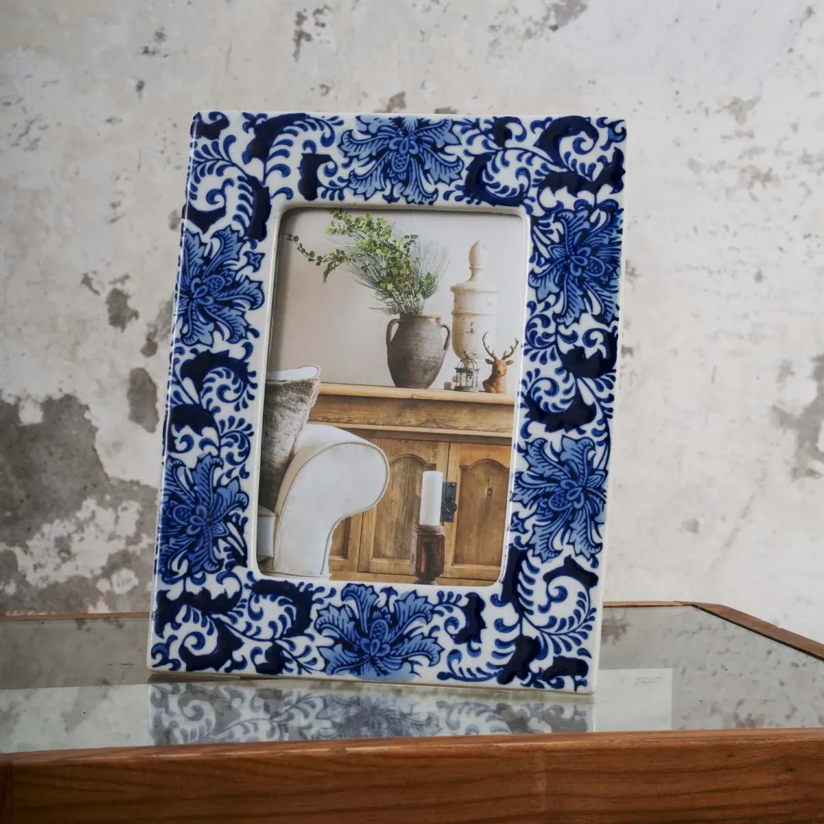 Karaca Home Blau Weiß Lora Rahmen 10x15 cm