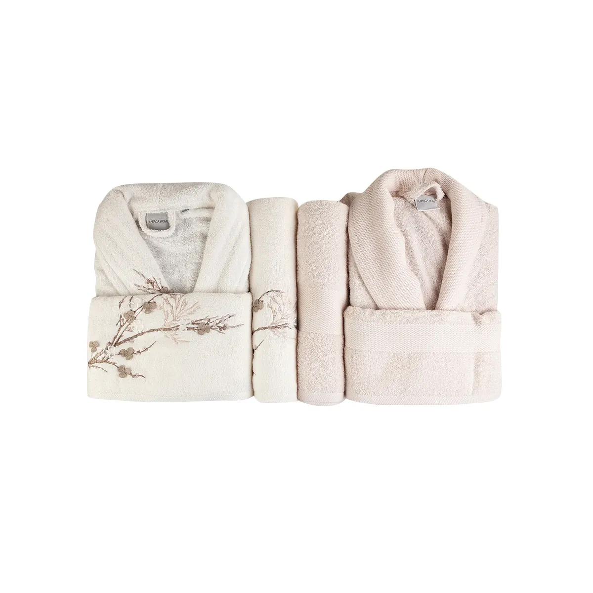 Karaca Home Lenny 3D besticktes Beige Offwhite Familienset