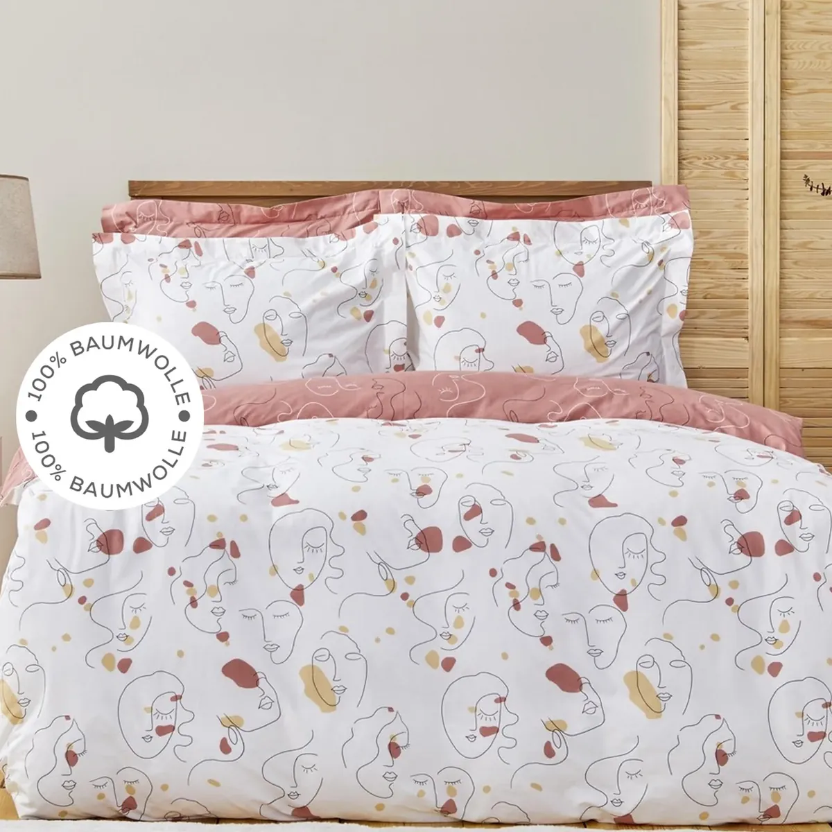 Sarah Anderson Fun Facey %100 Baumwoll Doppelbettbezug Set