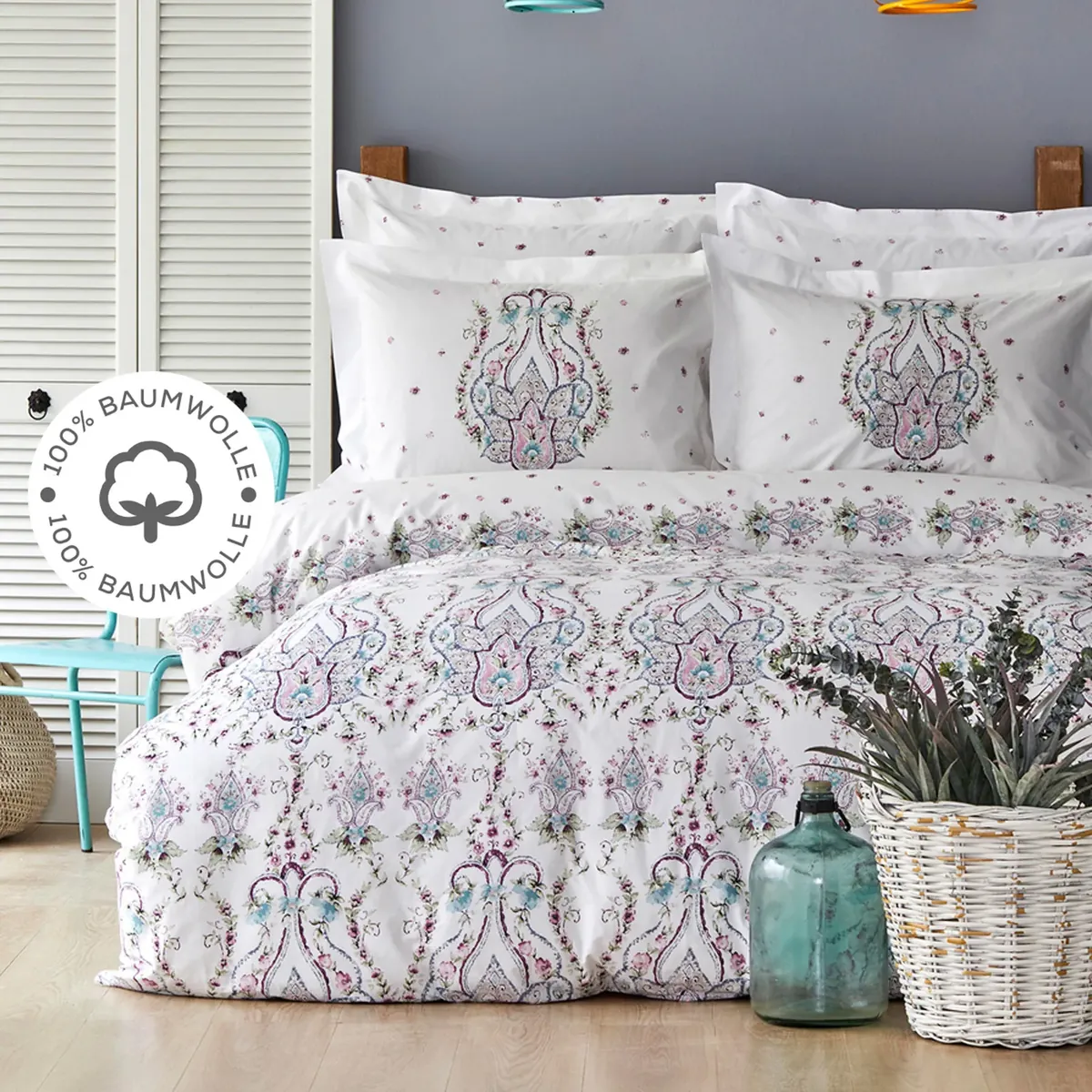 Karaca Home Nery Damson %100 Baumwoll Doppelbettbezug Set