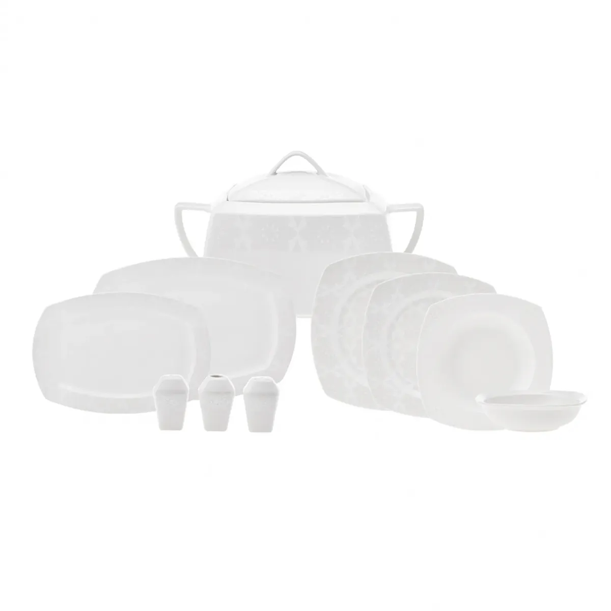 Karaca New Suha Creme 60-teiliges Porzellan Geschirr Set Quadratisch für 12 Personen