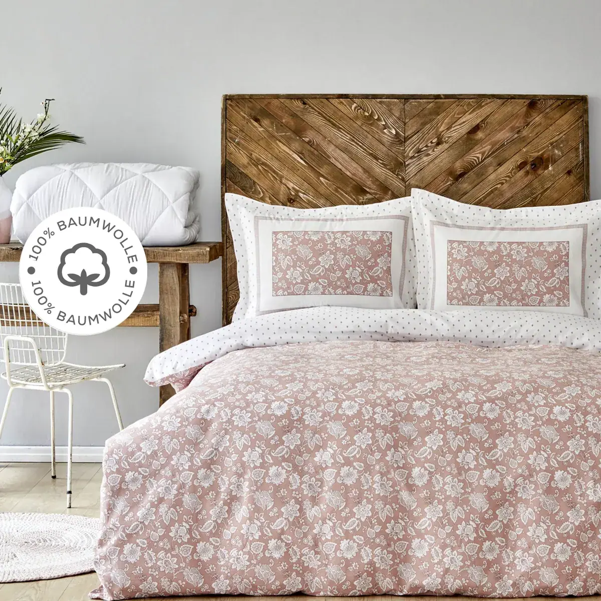 Karaca Home Celerina Doppel Bettwäscheset 100% Baumwolle Rosa 200x220 Cm