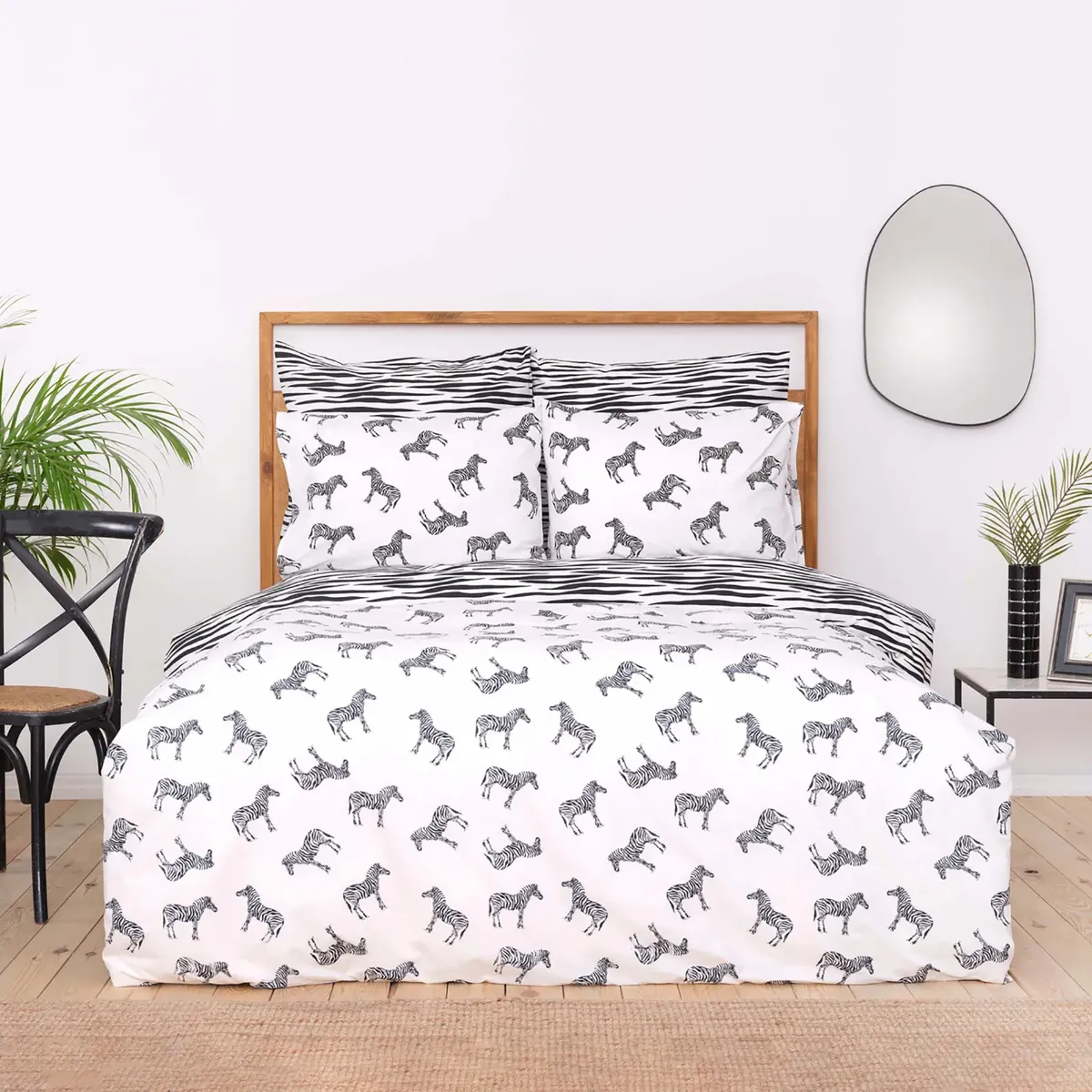 Sarah Anderson Zebra Kopfkissenbezug-Set für Einzelbettbezug aus 100% Baumwolle in Schwarz