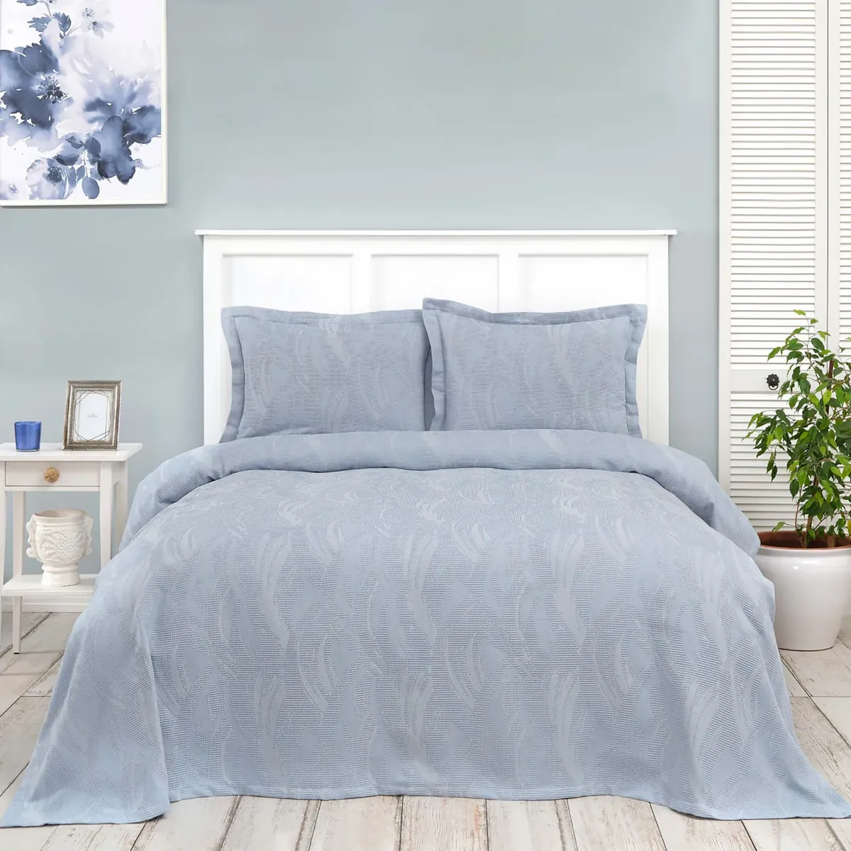 Karaca Home Blanche Bettdecken-Set für zwei Personen mit Waffelmuster in Blau
