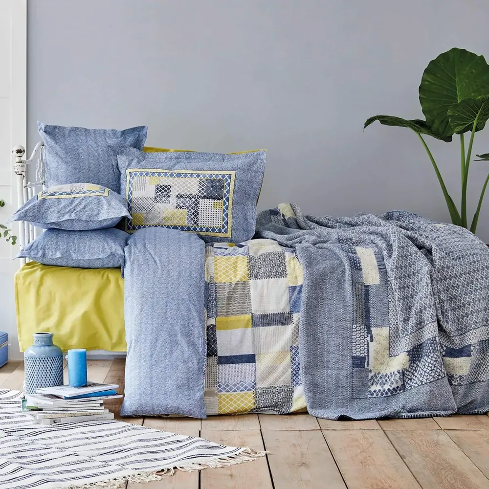 Karaca Home Bosa Indigo Baumwolle Einzel Bettbezug Kissen Set