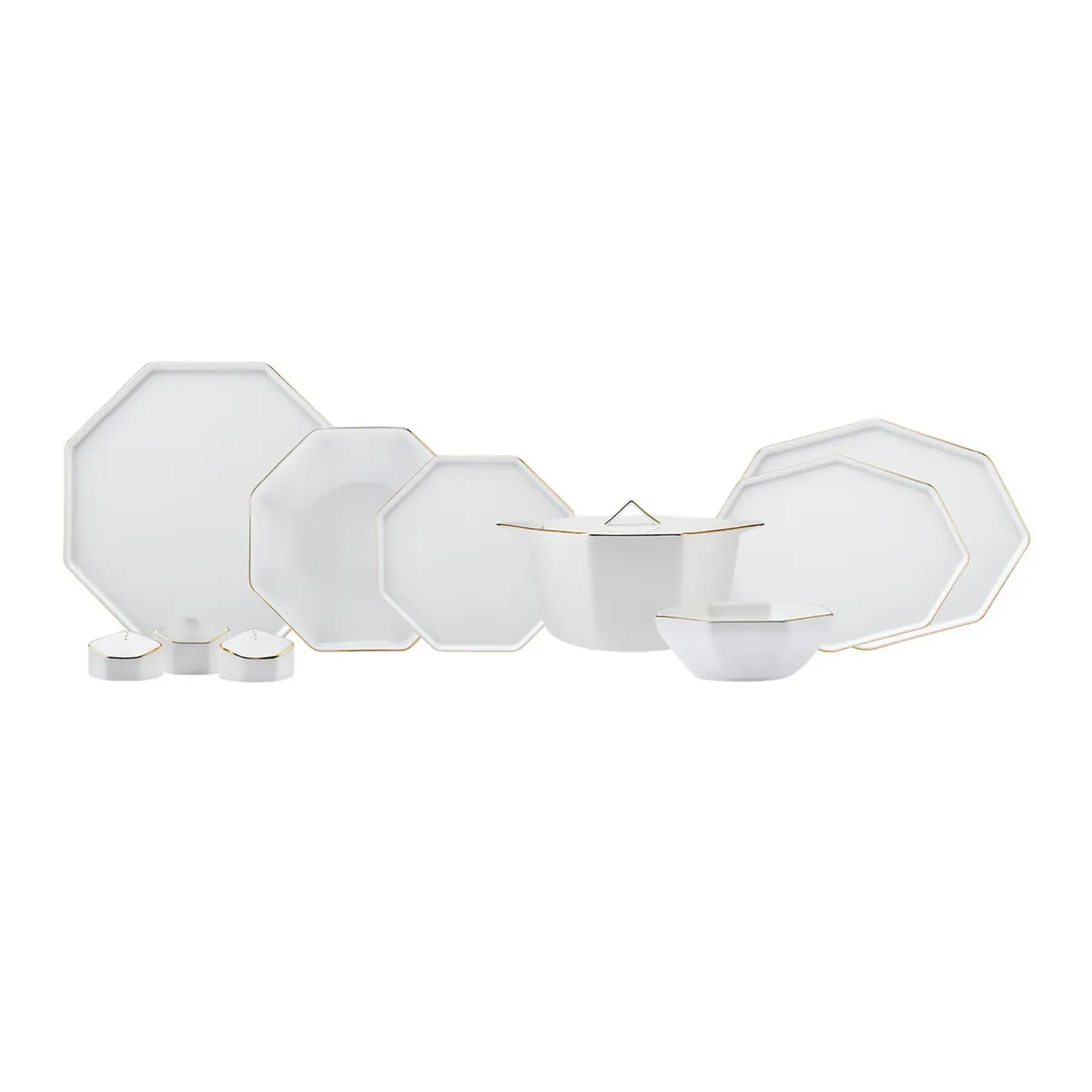 Karaca Fine Pearl Extra Eight Corner 62-Teiliges 12-Personen Geschirrset Gold