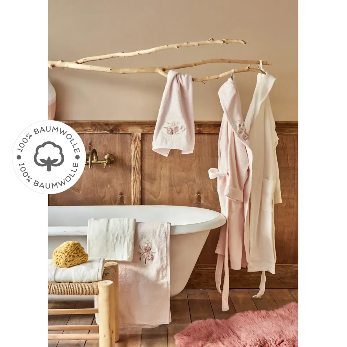 Karaca Home Goldie 3D Gesticktes Offwhite-Pulver Familienset