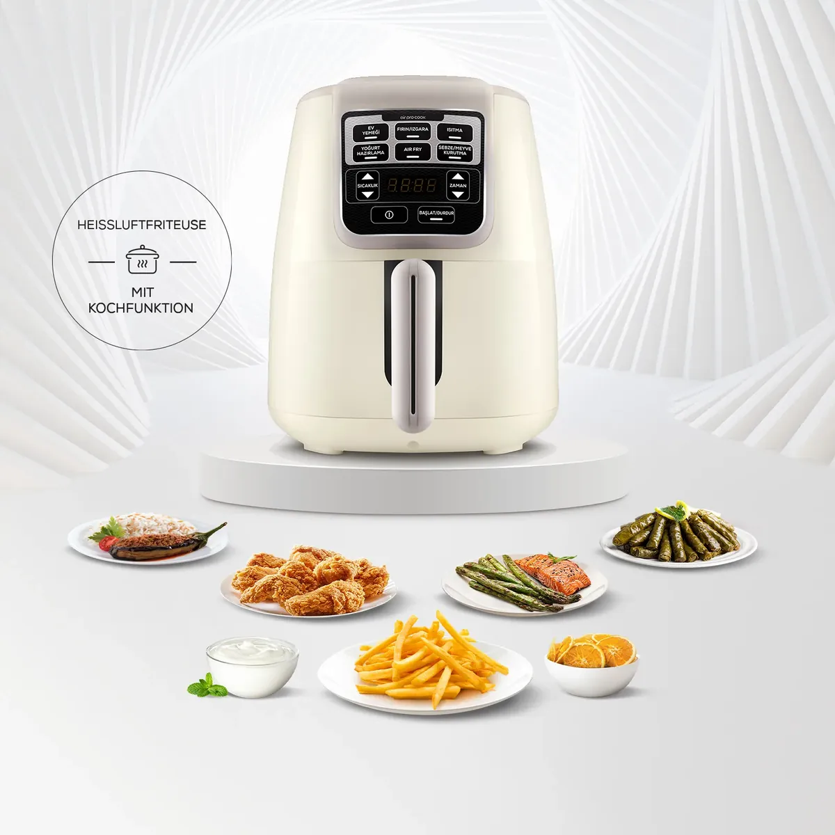 Karaca Air Cook XL 2 in 1 Talking Airfryer Ikonisches Beige