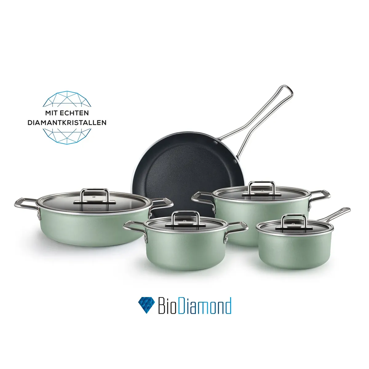 Karaca Mastermaid BioDiamond 9 Teiliges Kochgeschirr Set Kohlgrün