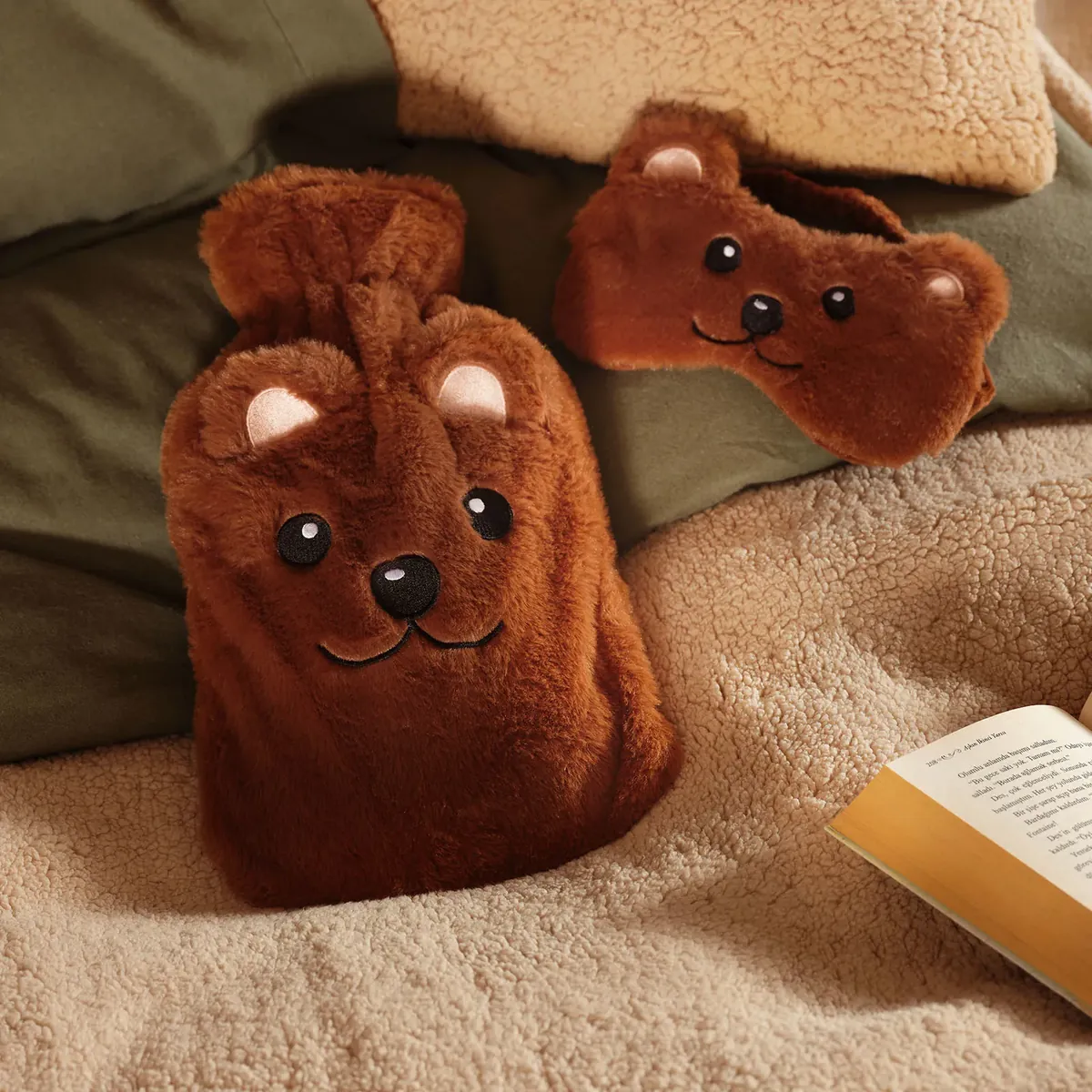 Karaca Home Animal Wärmflasche Und Schlafmaske-Set Braun