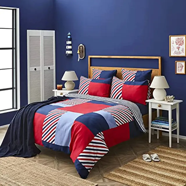 Nautica Home Morris Bettbezug-Set aus 100 % Baumwolle, 200 × 200 cm, Navy Blue Multi