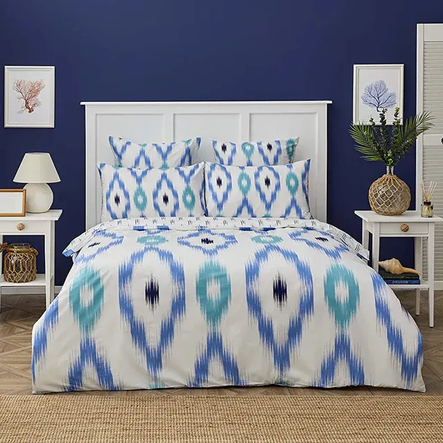 Nautica Home Ikat Bettbezug-Set aus 100 % Baumwolle, 135 × 200 cm, Weiß-Blau