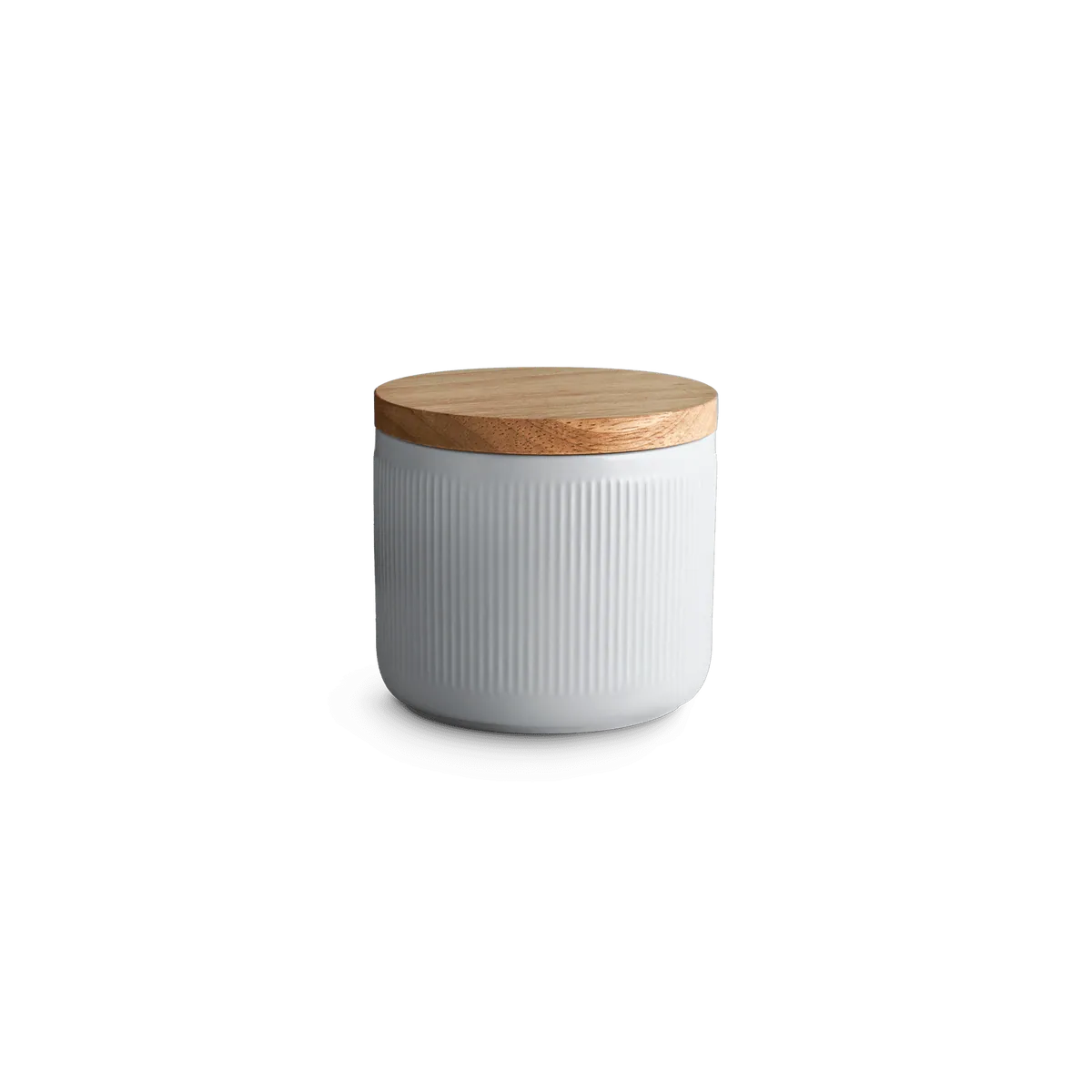 Keramik Vorratsdosen Stripes mit Holzdeckel - 10,1 x 9,3 cm - Hellgrau