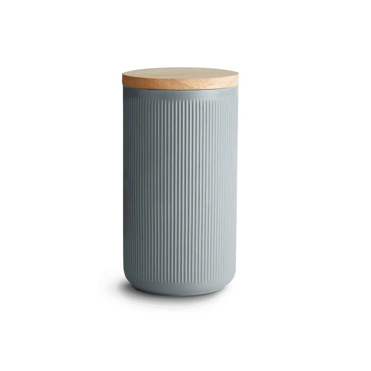 Keramik Vorratsdosen Stripes mit Holzdeckel - 10,1 x 18,3 cm - Dunkelgrau