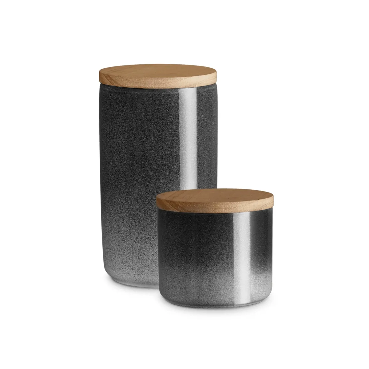 Keramik Vorratsdosen Misty Cliff 2er Set mit Holzdeckel - Hellgrau, Dunkelgrau, Braun