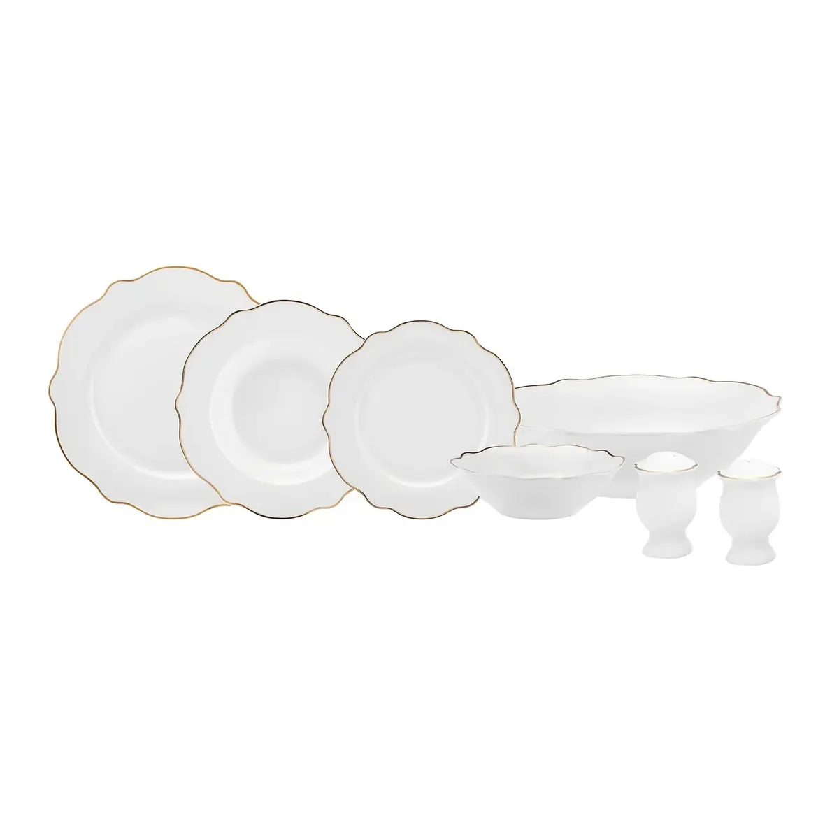 Karaca Daisy Gold Wave Shape tiefe Schüssel 27-teilig 6 Personen Geschirr-Set