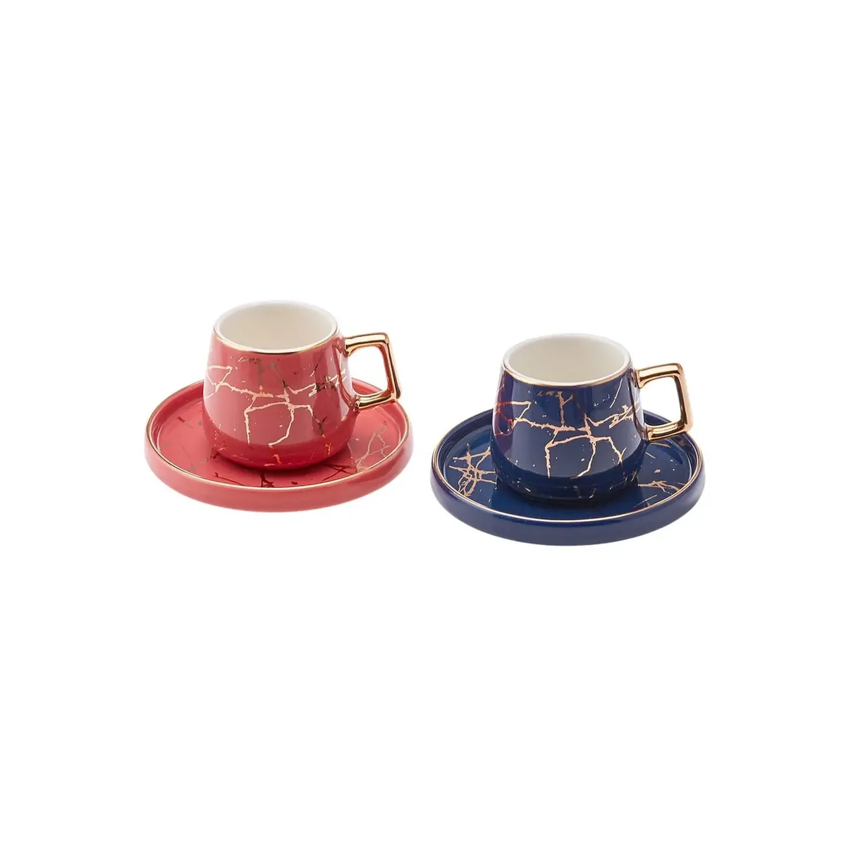 Karaca Marmor Rosa Blau 2er Set Kaffeetassen 80 ml