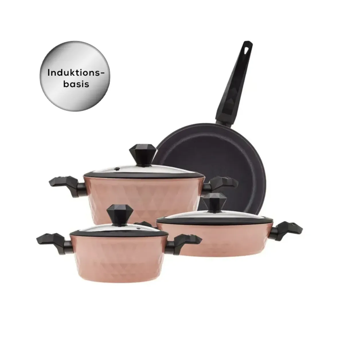 Karaca Bio Diamond 7-teiliges Induktions Kochgeschirr-Set Rose Gold Antibakterieller Griff