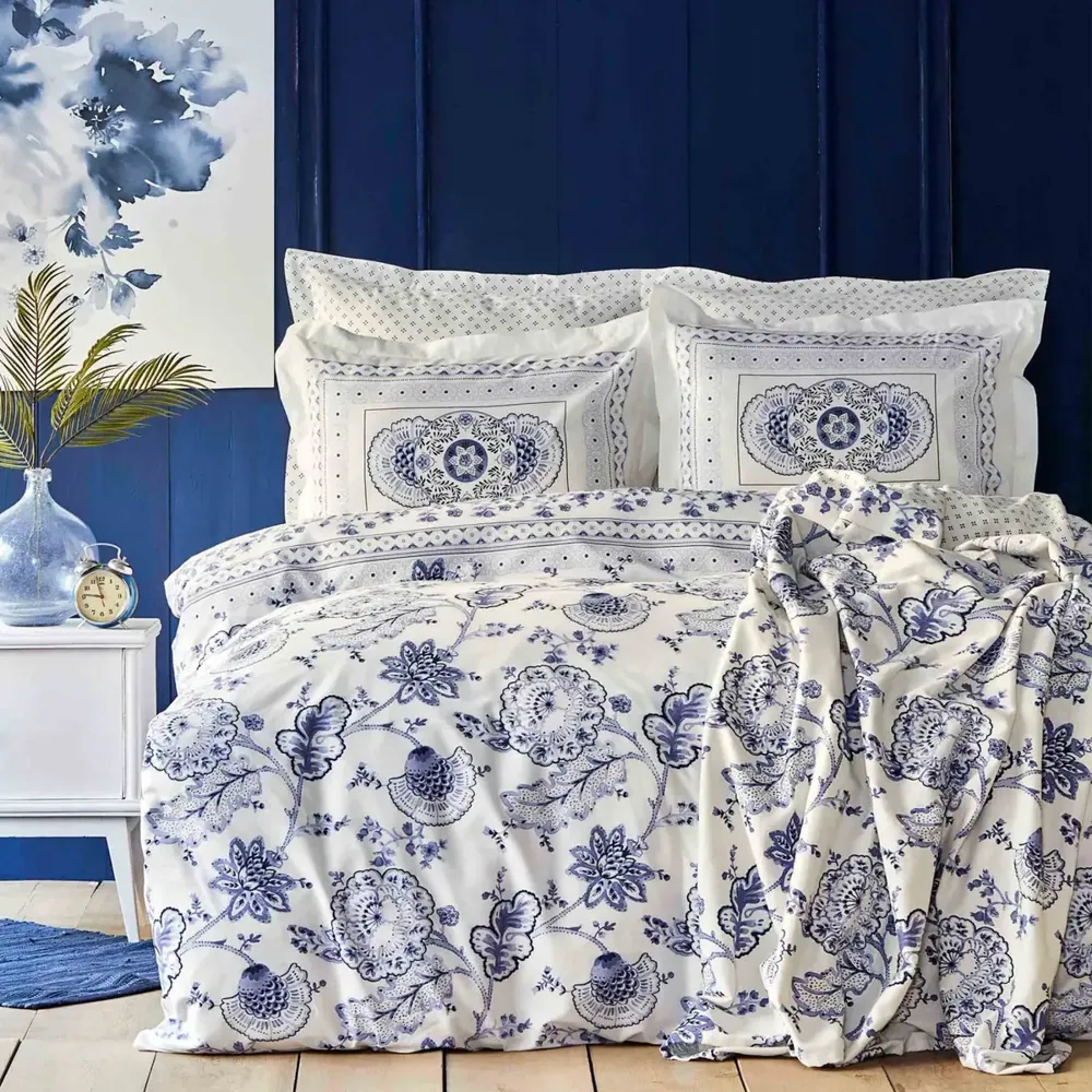 Karaca Home Amar Blau 100% Baumwolle Double Pique Set
