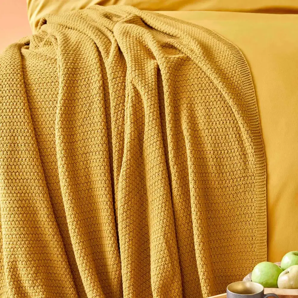 Karaca Home Back To Basic Doppel Strickdecke, Hell Senf