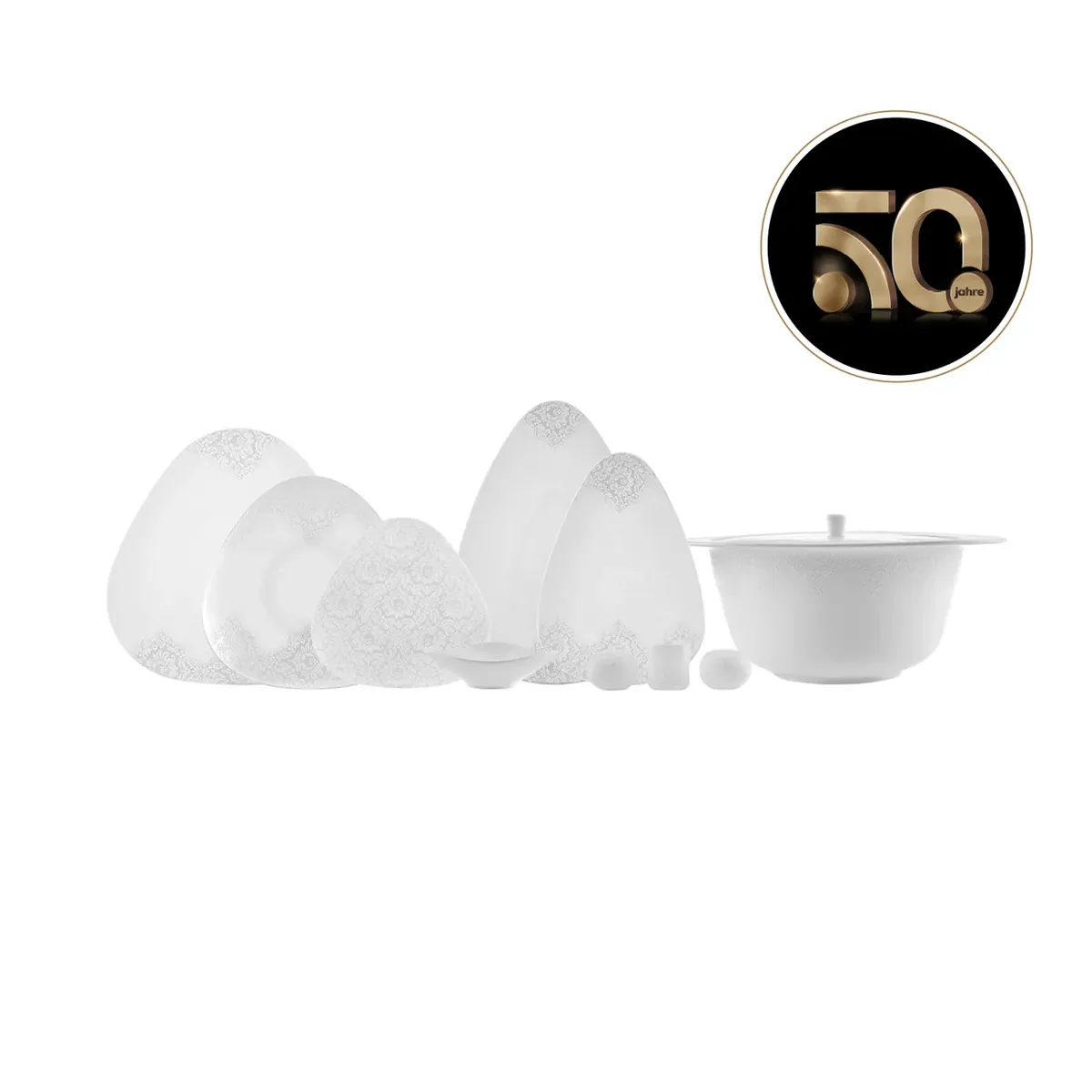 Karaca-Kollektion zum 50-jährigen Jubiläum Fine Pearl Extra Helen Geschirr Set,12 Personen, 62-teilig