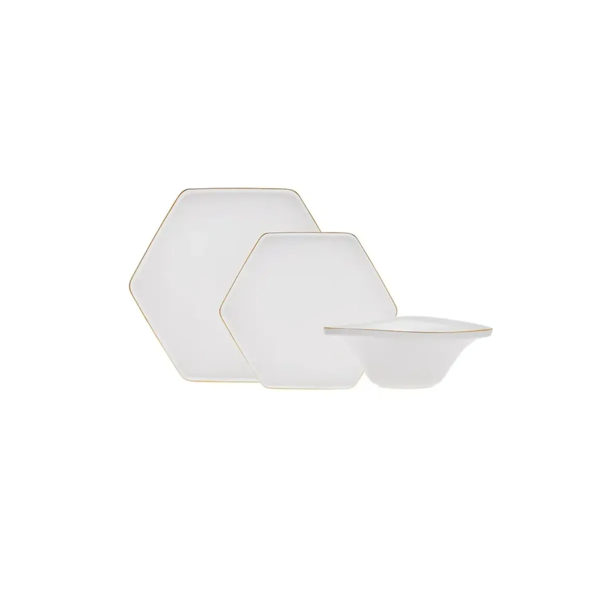 Karaca Streamline Geo New Generation Bone Geschirrset für 4 Personen, 12 teilig, Gold
