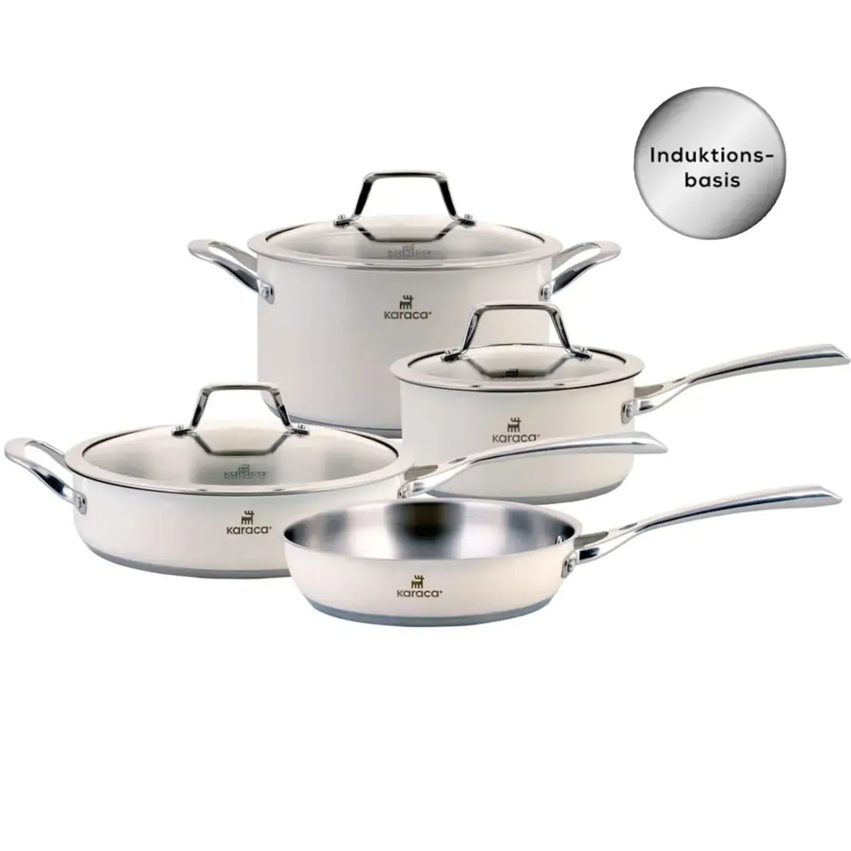 Karaca Induktions Edelstahl Creme Kochgeschirr Set 7 Teilig