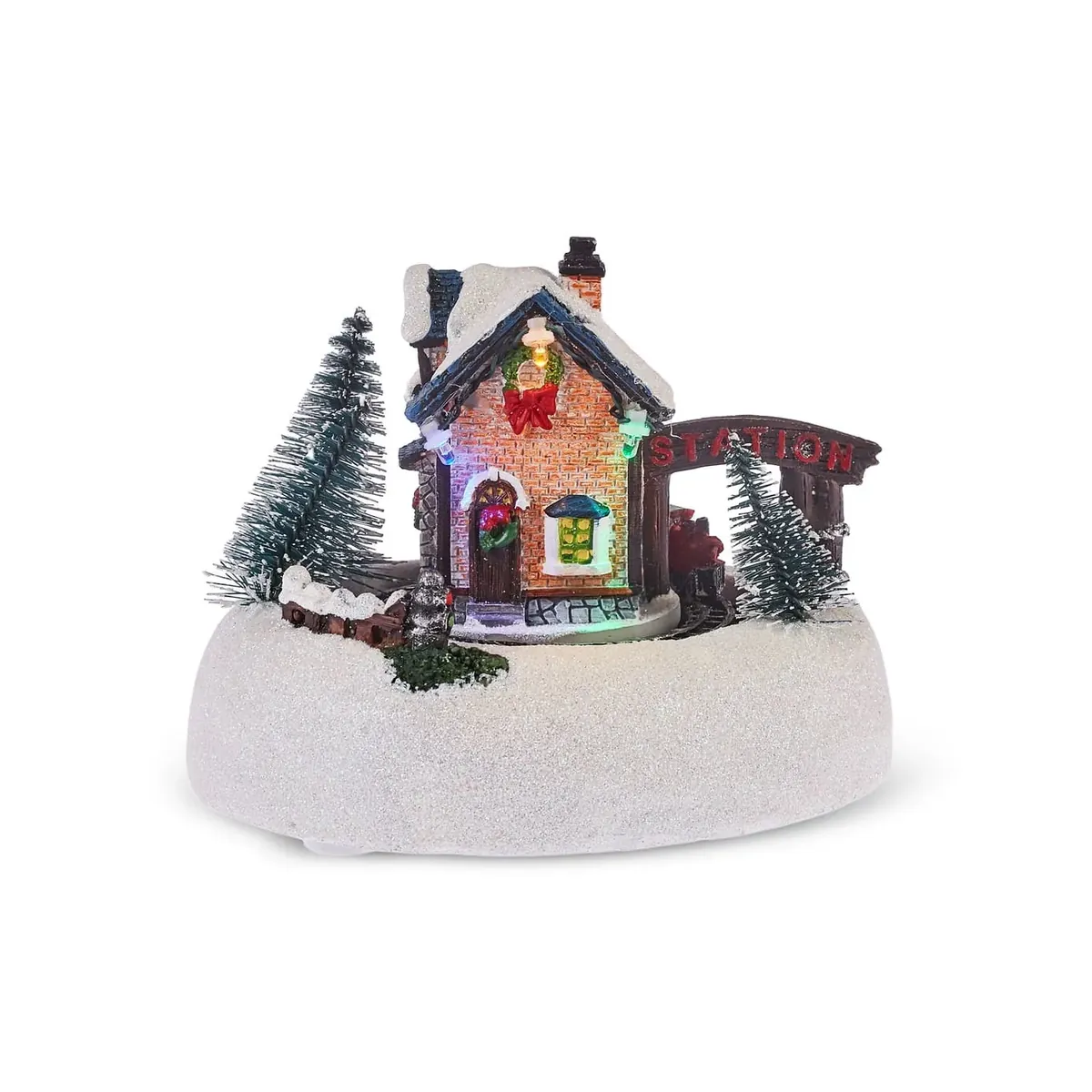 Karaca Weihnachten Beleuchteter Bahnhof, 14,9x12,8x11,5 cm
