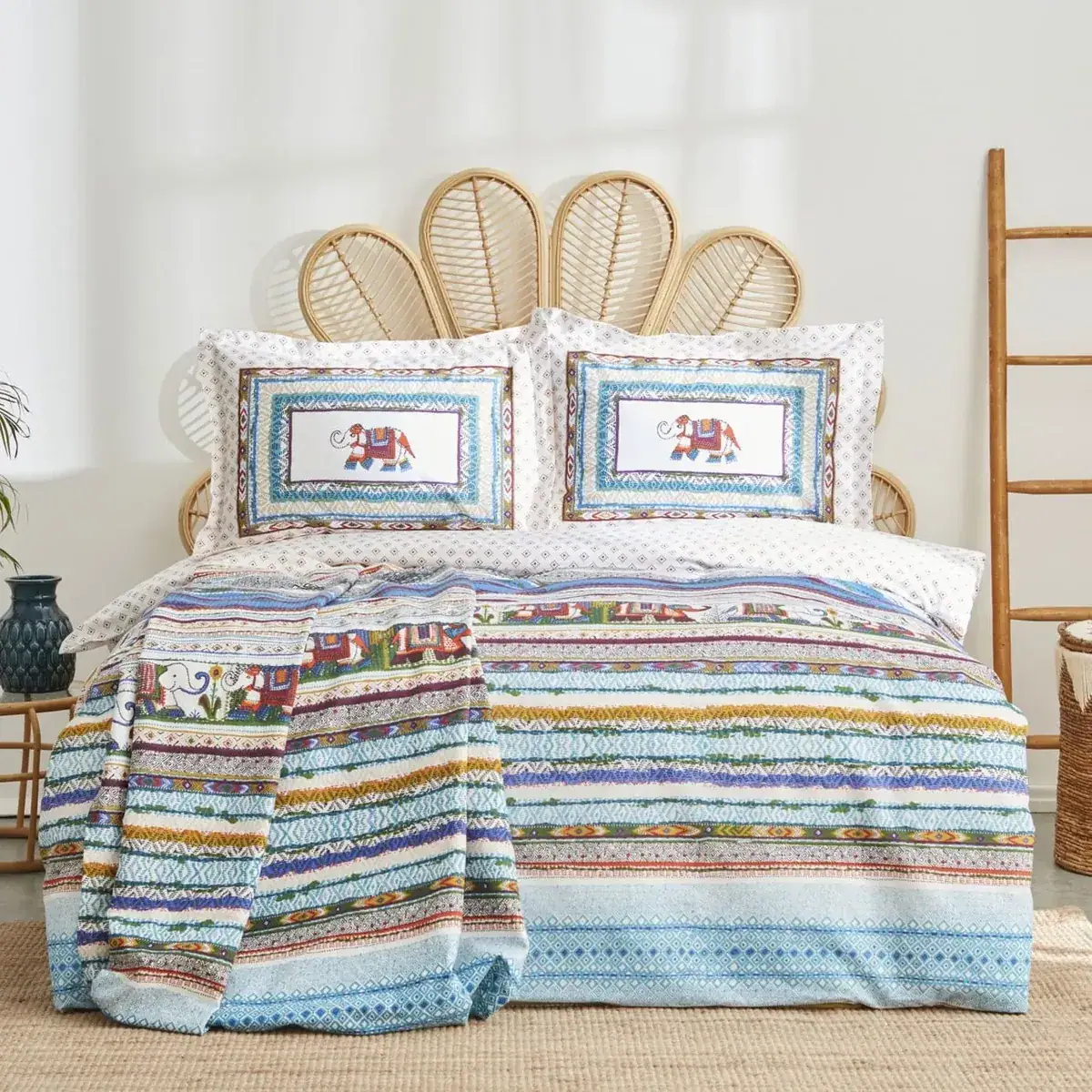 Karaca Home Perez Bettwäsche-Set aus 100% Baumwolle für Doppelbett und Steppdecken als Geschenk Senffarbe