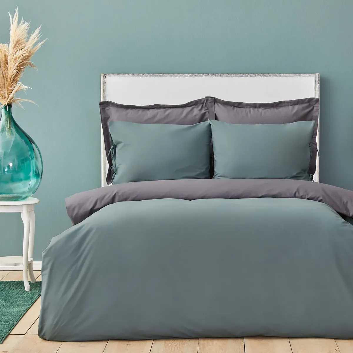 Karaca Home Basic Doppelseitig Doppelter Bettbezug, Petrol Anthrazit
