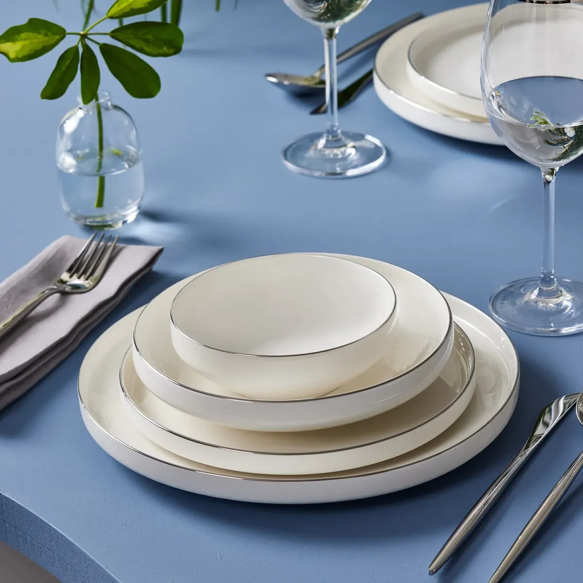 Karaca Streamline New Saturn 6 Personen Geschirrset, 24 Teilig, New Generation Bone, Platin