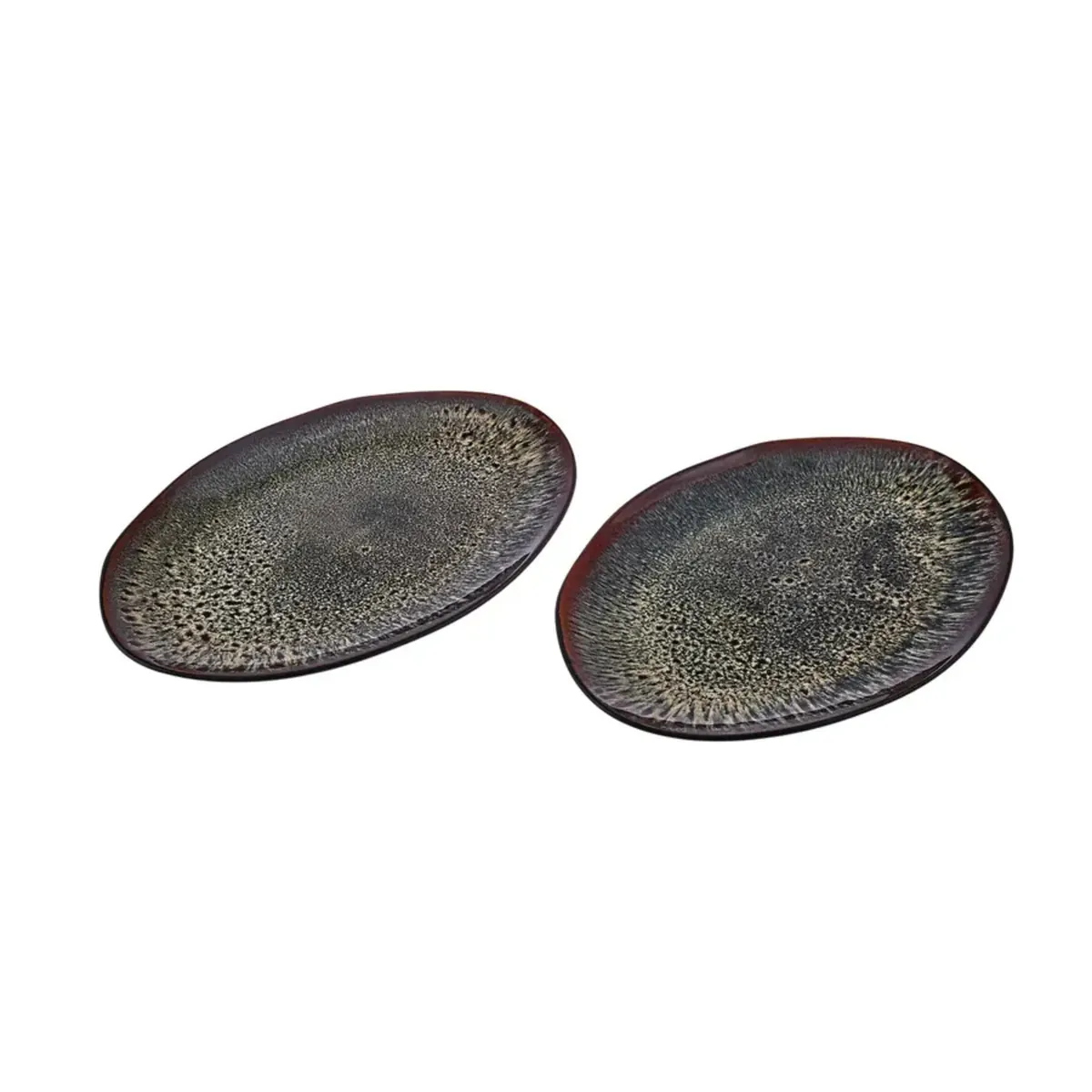 Karaca Galactic Reactive Glaze Servierteller-Set, 2 Teilig, Groß, Schwarz