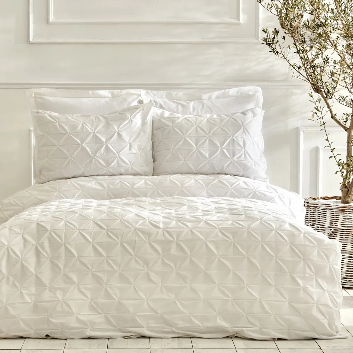 Karaca Home White Collection Castello Doppel Dotted Bettbezug Set, Weiß, 100% Baumwolle