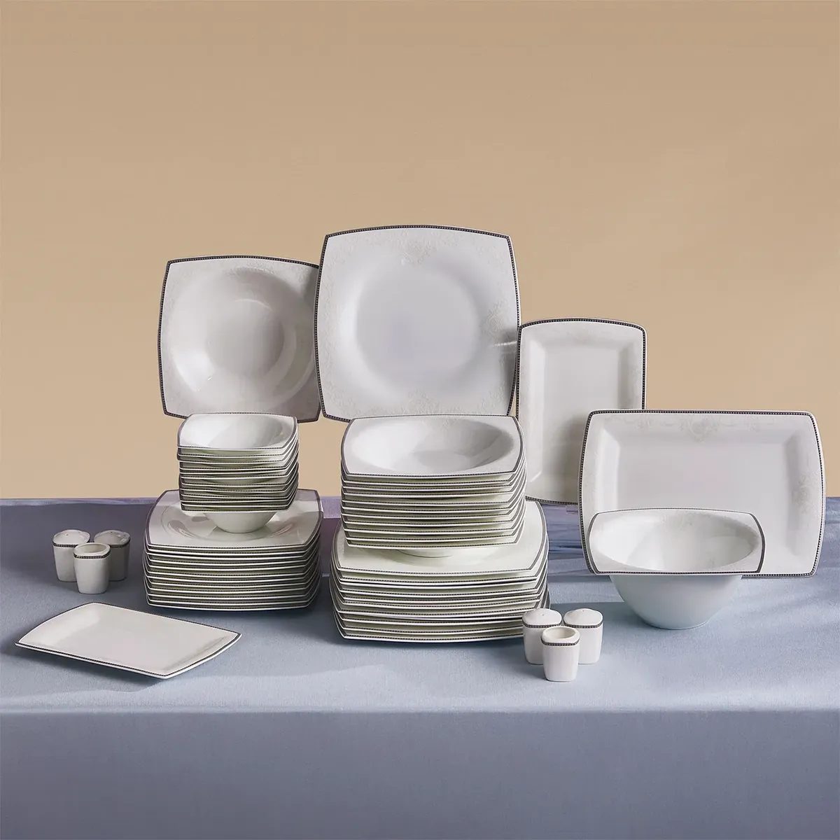 Karaca Fine Pearl Neklus 58-Teiliges 12-Personen Geschirrset Platin