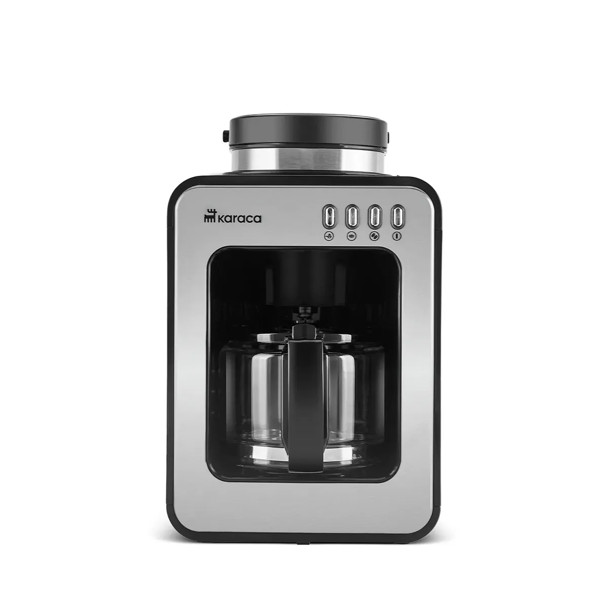 Karaca Grindmaestro Filter-Kaffeemaschine mit Eingebaute Kaffeemühle, 0,5L, 600W, Inox