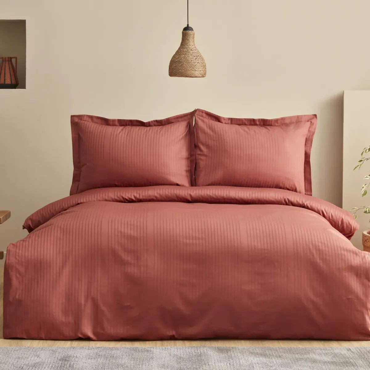 Karaca Home Uniq 100% Baumwolle Einzel Satin Bettbezug Set Terracota