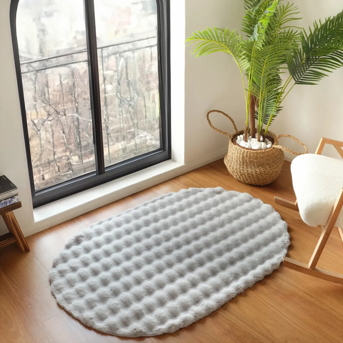 Kaşmir Halı Cosy Premium Bubble Hellgrau Oval, 100x150 cm