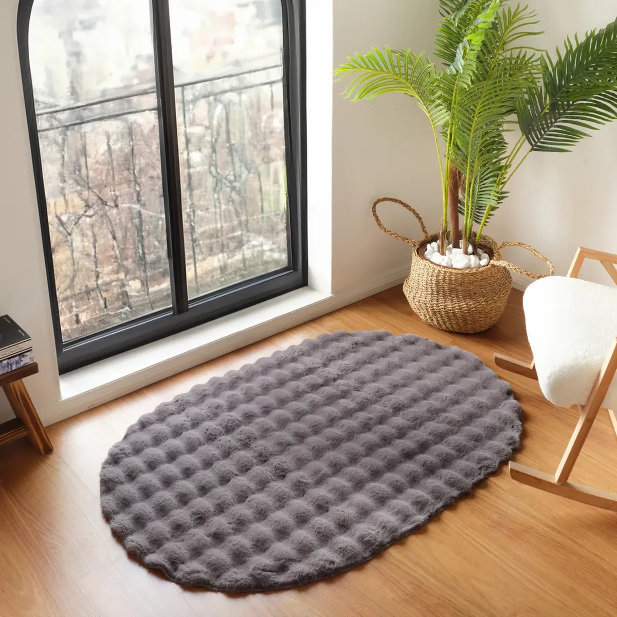 Kaşmir Halı 7/24 Cosy Premium Bubble Anthrazit Oval 80x150 cm
