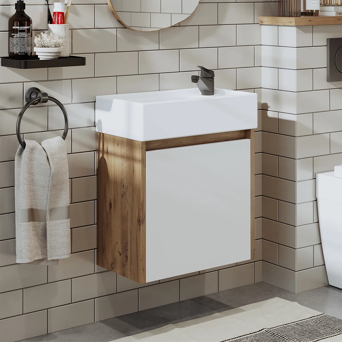 Roomart MINI Waschbecken mit Unterschrank 50 cm – Gäste-WC Badmöbel Set – Platzsparend – in 5 Farben