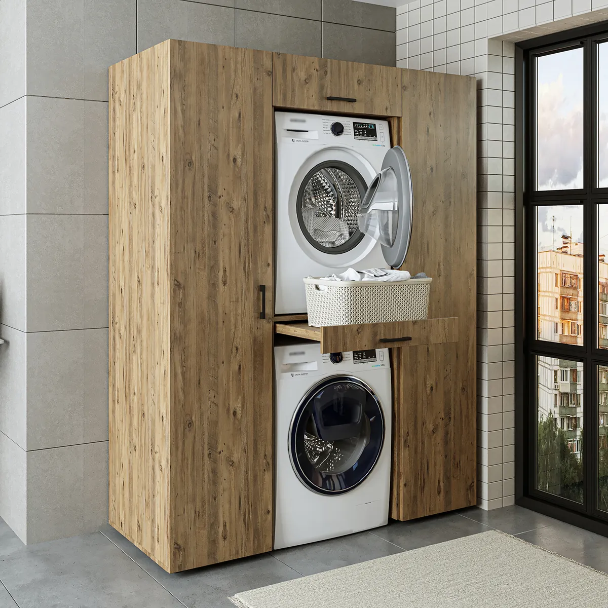 Roomart Schrankwand DUO-I, 157 cm, Waschmaschine und Trockner übereinander, in 3 Farben