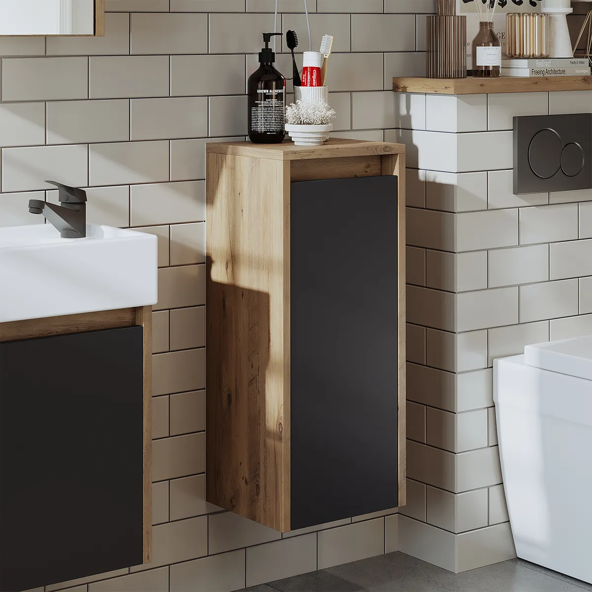 Roomart Badezimmer Seitenschrank | Badregal & Stauraumschrank | 4 Farben | Badmöbel