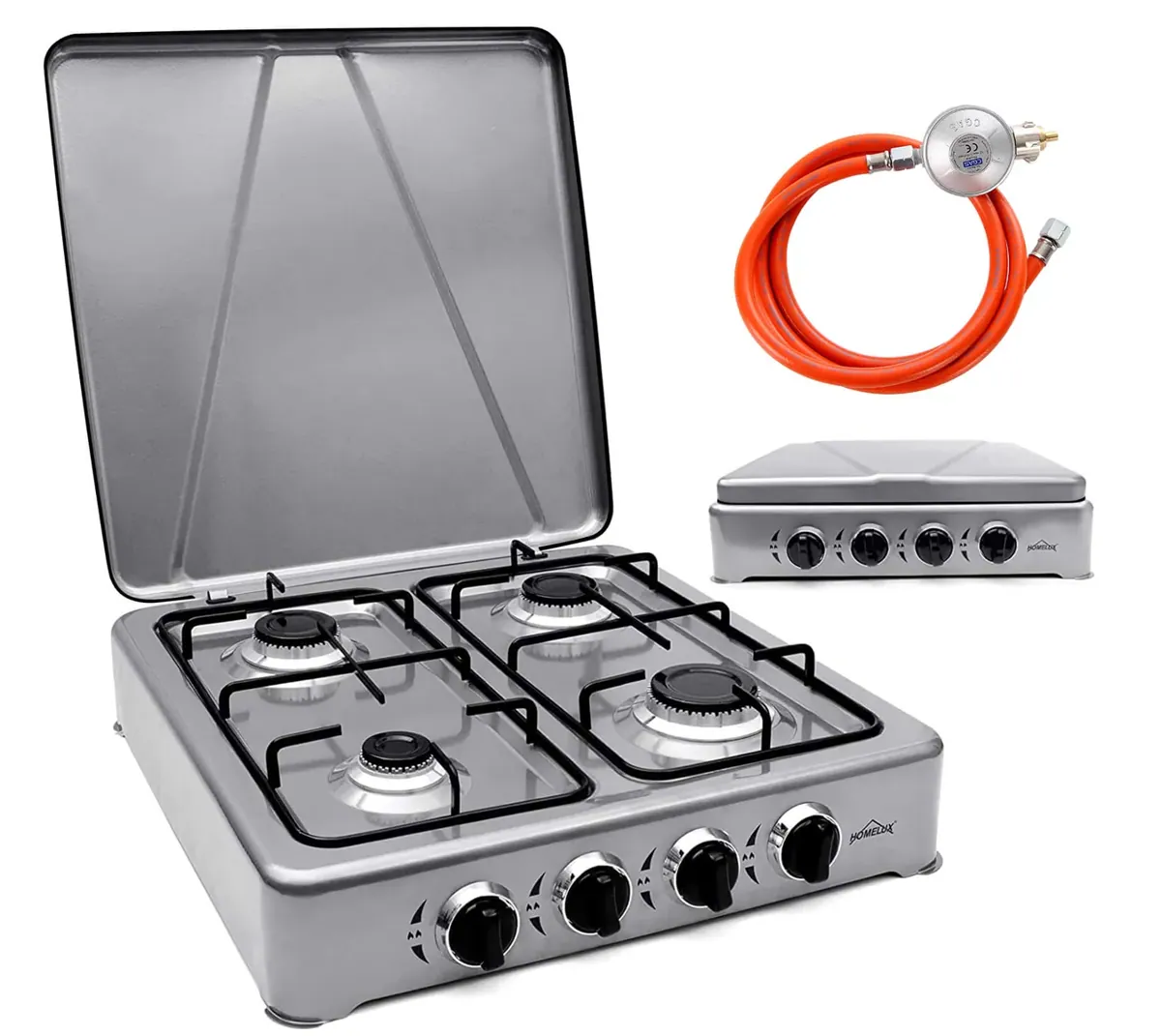 HOMELUX 6,2 KW Gaskocher,4 flammig Campingkocher Kochfeld Kocher mit Deckel Herd Gas Outdoor
