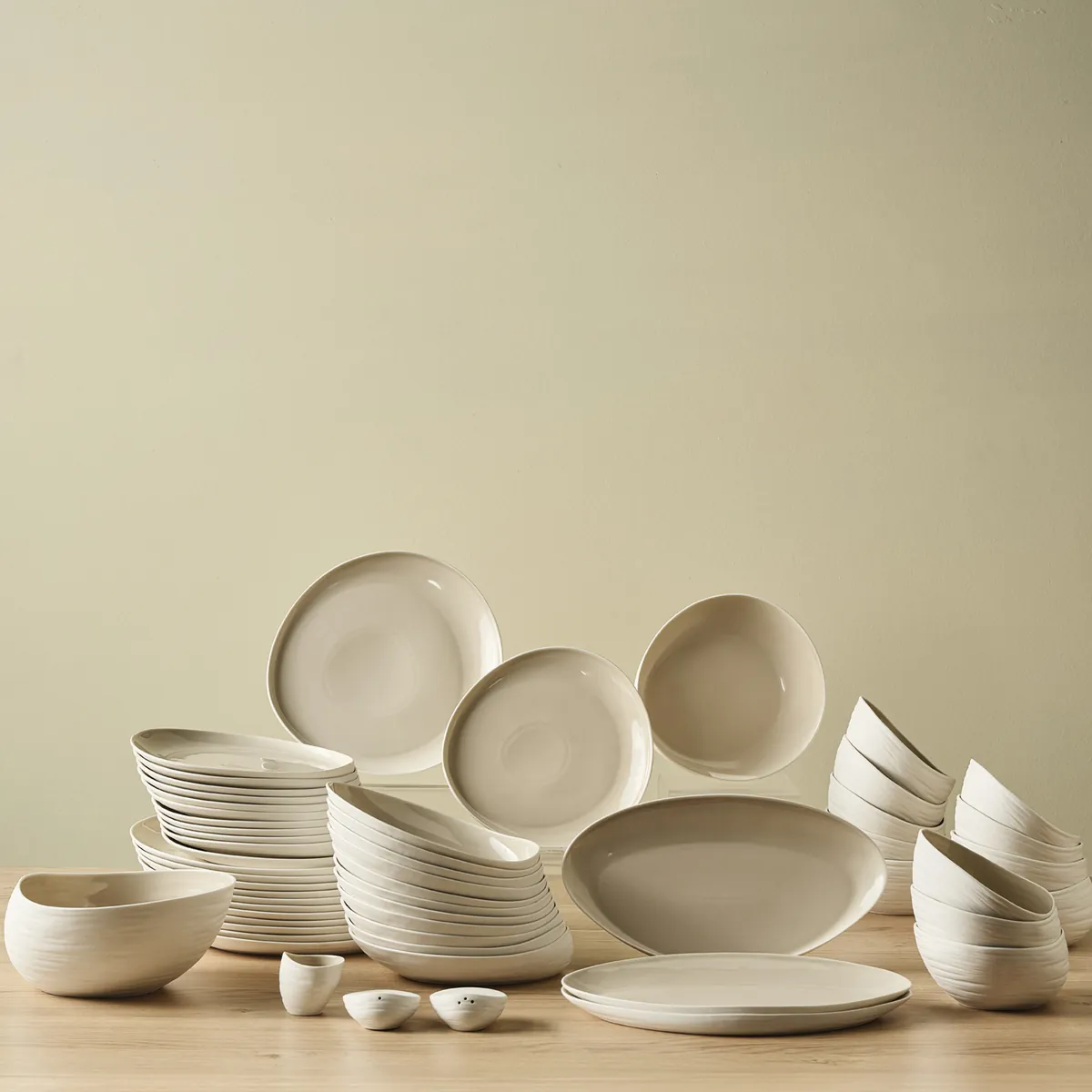 Karaca Earth Collection Rise 55-teiliges Tafelservice für 12 Personen, Cream