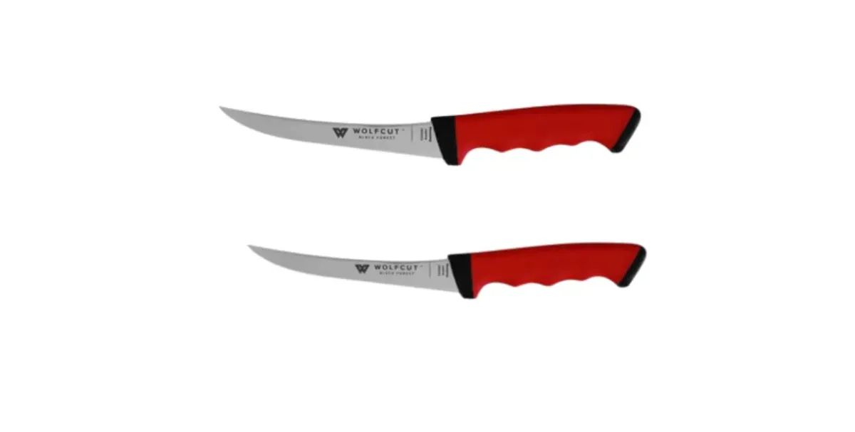 WOLFCUT SoftGrip RED-Serie - Metzgermesser-Set 2-tlg. - Ausbeinmesser 13 / 15 cm gebogene flex Klinge